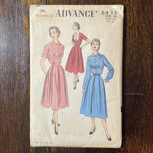 Advance 6411 size 16, bust 34, hip 37, 1940's/50's dress pattern